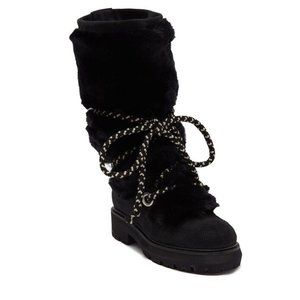 Montelliana 1965 Mary Rabbit Fur-Trim Leather Shaft Lug sole Boots Sz 9.5